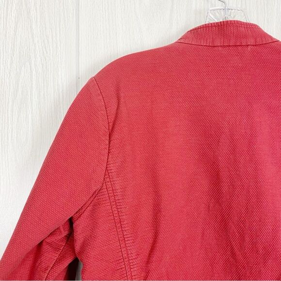 Eileen Fisher | Red Cotton Button Front Notch Collar Waffle Textured Blazer - Picture 6 of 10